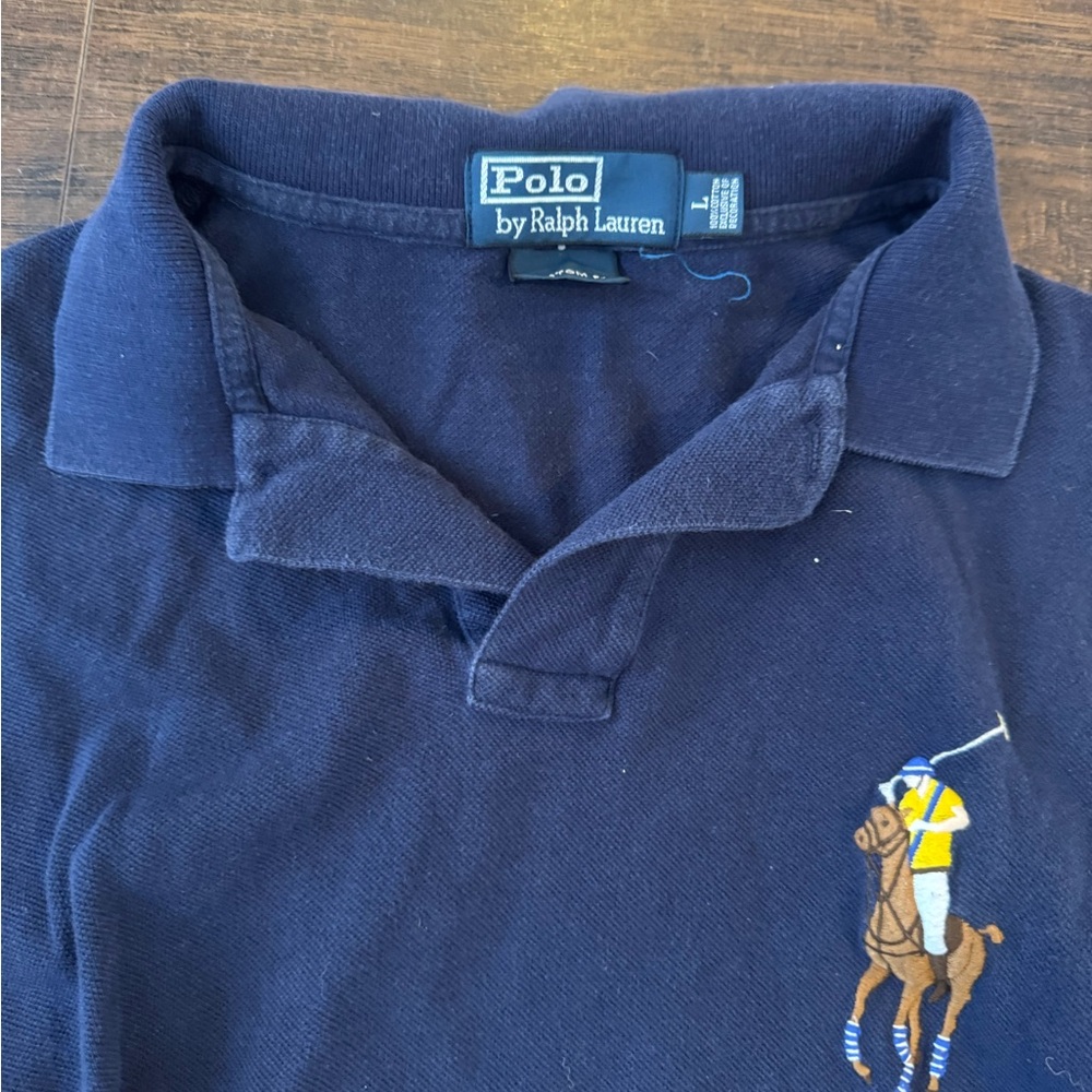 Mens Polo Ralph Lauren Blue Large Horse Polo Shirt